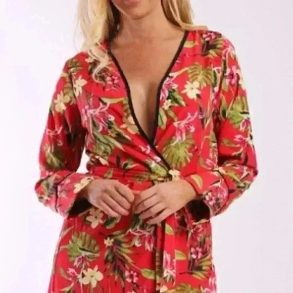 RED FLORAL DUSTER CARDIGAN - Picture 3 of 3